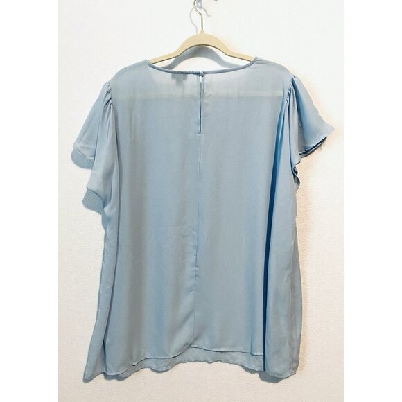 Torrid Top Womens 3X Skyway Blue Georgette Dolman Flutter Sleeve Sheer Fairy - Picture 5 of 10